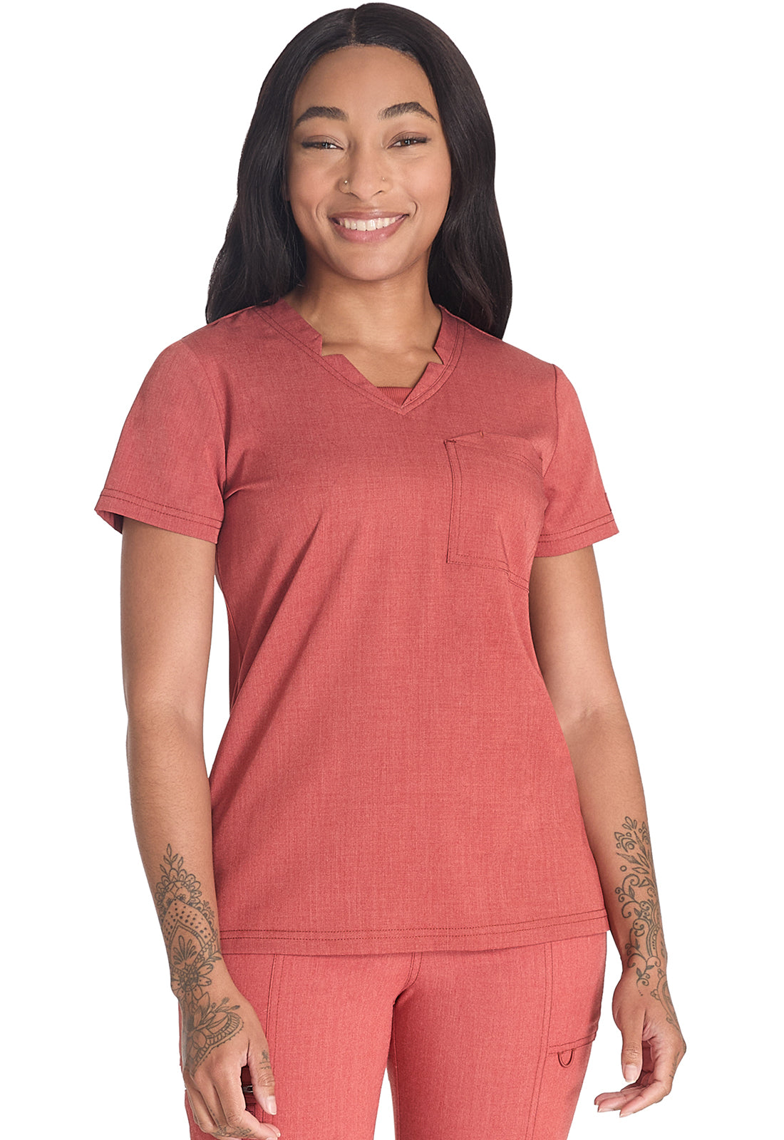 Women's Notched V-Neck Top - Heather Clay